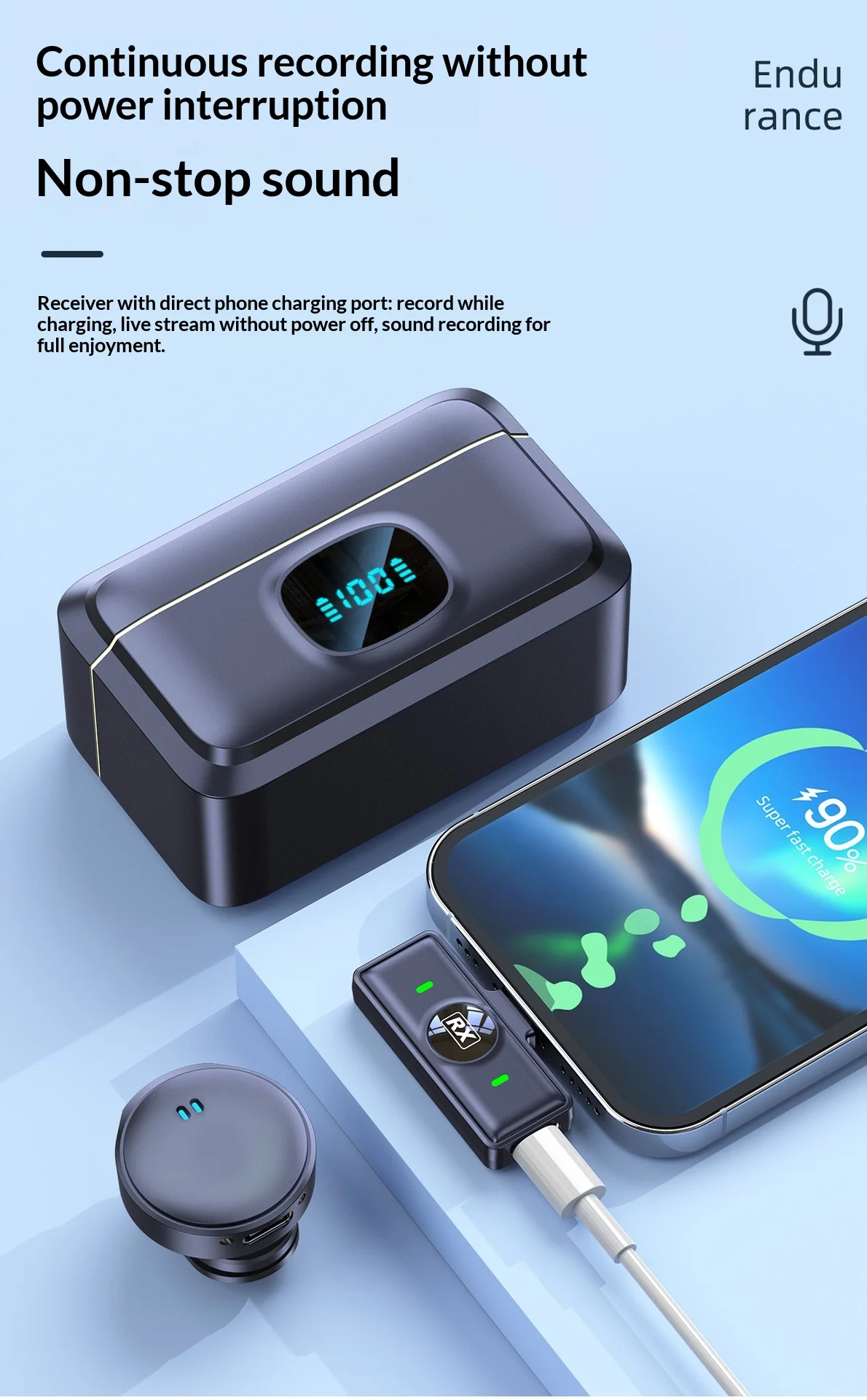 Microphones sans fil avec boîtier de charge Wireless Mic